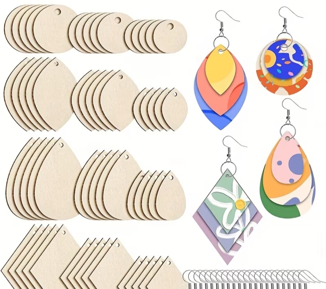 Piezas de madera y modelos de pendientes para crear una colección de joyería personalizada